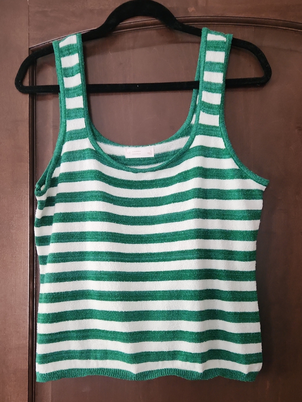 Lauren Conrad LC Green & White Striped Tank Top Large